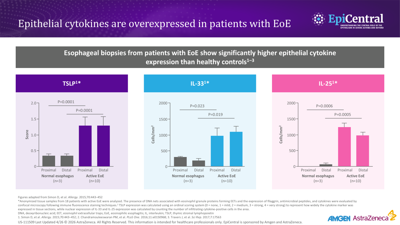 Epithelial cytokines are overexpressed in patients with EoE